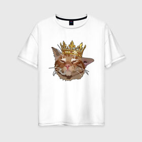 Женская футболка хлопок Oversize с принтом Котик в Курске, 100% хлопок | свободный крой, круглый ворот, спущенный рукав, длина до линии бедер
 | корона | кот | кот в короне | котейка | кошка | милый кот