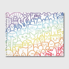 Альбом для рисования с принтом Радужные дудлы в Курске, 100% бумага
 | матовая бумага, плотность 200 мг. | doodle | горы | динозавр | дудл | жираф | заяц | звезда | карандаш | лапки | медведь | облако | птица | радуга | сердце | телевизор | улыбка | утёнок