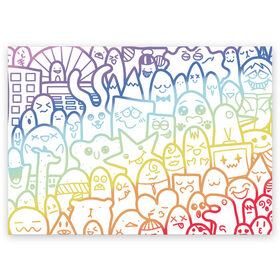Поздравительная открытка с принтом Радужные дудлы в Курске, 100% бумага | плотность бумаги 280 г/м2, матовая, на обратной стороне линовка и место для марки
 | doodle | горы | динозавр | дудл | жираф | заяц | звезда | карандаш | лапки | медведь | облако | птица | радуга | сердце | телевизор | улыбка | утёнок