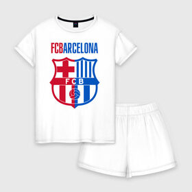 Женская пижама с шортиками хлопок с принтом Barcelona FC в Курске, 100% хлопок | футболка прямого кроя, шорты свободные с широкой мягкой резинкой | barca | barcelona | club | fc | leo messi | soccer | spanish | барса | барселона | испанский | клуб | лео месси | фк | футбол | футбольный