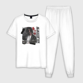 Мужская пижама хлопок с принтом SALUKI в Курске, 100% хлопок | брюки и футболка прямого кроя, без карманов, на брюках мягкая резинка на поясе и по низу штанин
 | Тематика изображения на принте: rap | saluki | saluki rap | рэп | рэпер | салюки