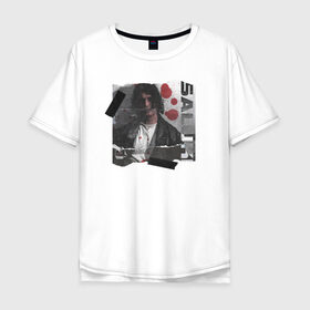 Мужская футболка хлопок Oversize с принтом SALUKI в Курске, 100% хлопок | свободный крой, круглый ворот, “спинка” длиннее передней части | Тематика изображения на принте: rap | saluki | saluki rap | рэп | рэпер | салюки