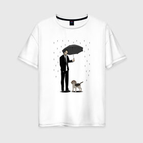Женская футболка хлопок Oversize с принтом John Wick в Курске, 100% хлопок | свободный крой, круглый ворот, спущенный рукав, длина до линии бедер
 | beagle | john | john wick | wick | баба яга | бигль | джон уик | дождь | забота | защита животных | зонт | киану ривз | месть | охрана | собака