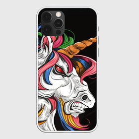 Чехол для iPhone 12 Pro с принтом Evil unicorn в Курске, силикон | область печати: задняя сторона чехла, без боковых панелей | Тематика изображения на принте: black | blue | evil | evil unicorn | green yellow | horn | horse | multicolored | pink | red | white | белый | зеленый желтый | зло | злой единорог | конь | красный | лошадь | разноцветный | рог | розовый | синий | черный