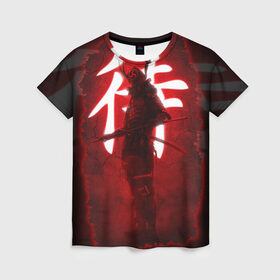 Женская футболка 3D с принтом NEON SAMURAI в Курске, 100% полиэфир ( синтетическое хлопкоподобное полотно) | прямой крой, круглый вырез горловины, длина до линии бедер | катана | красное | неон | неоновый самурай | самурай | стиль | тренд | япония