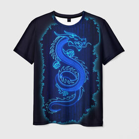 Мужская футболка 3D с принтом NEON DRAGON в Курске, 100% полиэфир | прямой крой, круглый вырез горловины, длина до линии бедер | дракон | китайский дракон | неон | неоновый дракон