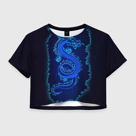 Женская футболка Crop-top 3D с принтом NEON DRAGON в Курске, 100% полиэстер | круглая горловина, длина футболки до линии талии, рукава с отворотами | Тематика изображения на принте: дракон | китайский дракон | неон | неоновый дракон