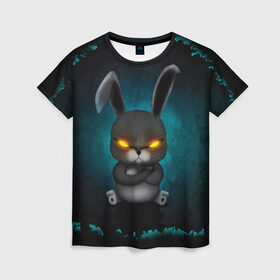 Женская футболка 3D с принтом NEON HARE в Курске, 100% полиэфир ( синтетическое хлопкоподобное полотно) | прямой крой, круглый вырез горловины, длина до линии бедер | животное | заяц | злое | злые глаза | кролик | неон | плюшевое