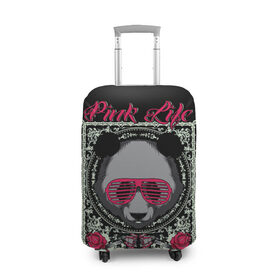 Чехол для чемодана 3D с принтом Розовая жизнь в Курске, 86% полиэфир, 14% спандекс | двустороннее нанесение принта, прорези для ручек и колес | голова медведя. | голова панды | медведи | орнамент | панда | панда в розовых очках | розовая жизнь | розовый стиль | розы