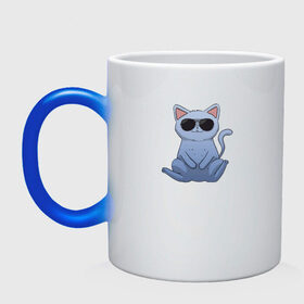 Кружка хамелеон с принтом Blue Cat в Курске, керамика | меняет цвет при нагревании, емкость 330 мл | домашний | животные | звери | киса | киска | кот | котенок | котэ | котя | кошка | крутой | лапочка | милый | мимими | модный | очки | синий | хороший