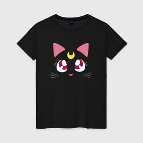 Женская футболка хлопок с принтом Luna Cat. Sailor Moon в Курске, 100% хлопок | прямой крой, круглый вырез горловины, длина до линии бедер, слегка спущенное плечо | anime | cute | аниме | взгляд | волшебство | глаза | киса | киска | кот | котенок | котэ | котя | кошка | лапочка | луна | магия | месяц | милый | мимими | мордочка | сейлор мун | хороший | япония