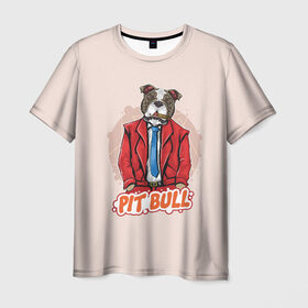 Мужская футболка 3D с принтом Питбуль в Курске, 100% полиэфир | прямой крой, круглый вырез горловины, длина до линии бедер | pitbull | животные | питбуль | собака | юмор