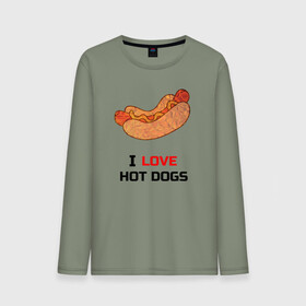 Мужской лонгслив хлопок с принтом Love HOT DOGS в Курске, 100% хлопок |  | еда | люблю | питание | сосиска | хот дог