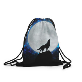 Рюкзак-мешок 3D с принтом Волк воющий на луну в Курске, 100% полиэстер | плотность ткани — 200 г/м2, размер — 35 х 45 см; лямки — толстые шнурки, застежка на шнуровке, без карманов и подкладки | wolf | волк | волки | волчица | животные | одинокий волк