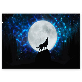Поздравительная открытка с принтом Волк воющий на луну в Курске, 100% бумага | плотность бумаги 280 г/м2, матовая, на обратной стороне линовка и место для марки
 | Тематика изображения на принте: wolf | волк | волки | волчица | животные | одинокий волк