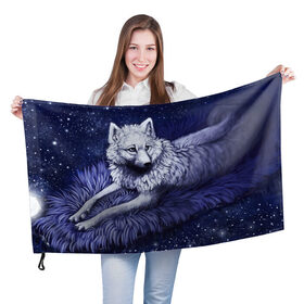 Флаг 3D с принтом Белый Волк в Курске, 100% полиэстер | плотность ткани — 95 г/м2, размер — 67 х 109 см. Принт наносится с одной стороны | wolf | волк | волки | волчица | животные | одинокий волк