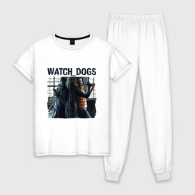 Женская пижама хлопок с принтом Watch dogs (Z) в Курске, 100% хлопок | брюки и футболка прямого кроя, без карманов, на брюках мягкая резинка на поясе и по низу штанин | black viceroys | ubisoft montreal | watch dogs | watchdogs | watch_dogs | взлом | делфорд уэйд | дефолт | джей би | джей би маркович | дэмиен брэнкс | клара лилл | куинн | лаки | лис | мститель | пирс | рэймонд кинни | сторожевые п