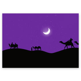Поздравительная открытка с принтом Арабская Ночь в Курске, 100% бумага | плотность бумаги 280 г/м2, матовая, на обратной стороне линовка и место для марки
 | minimal | moon | night | арабская ночь | верблюд | верблюды | звезды | караван верблюдов | луна | минимализм | небо | ночное небо | ночь | природа | пустыня | силуэт | силуэты