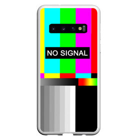 Чехол для Samsung Galaxy S10 с принтом NO SIGNAL в Курске, Силикон | Область печати: задняя сторона чехла, без боковых панелей | no signal | не работает | нет сигнала | полосы | профилактика | радуга