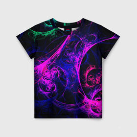 Детская футболка 3D с принтом GambaTR в Курске, 100% гипоаллергенный полиэфир | прямой крой, круглый вырез горловины, длина до линии бедер, чуть спущенное плечо, ткань немного тянется | abstraction | colorful | dark | fractal | glow | patterns | shapes | tangled | texture | абстракция | запутанный | разноцветный | свечение | текстура | темный | узоры | формы | фрактал