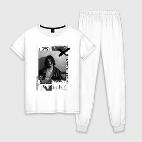 Женская пижама хлопок с принтом Saluki в Курске, 100% хлопок | брюки и футболка прямого кроя, без карманов, на брюках мягкая резинка на поясе и по низу штанин | rap | saluki | saluki rap | рэп | рэпер | салюки