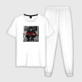 Мужская пижама хлопок с принтом SALUKI в Курске, 100% хлопок | брюки и футболка прямого кроя, без карманов, на брюках мягкая резинка на поясе и по низу штанин
 | Тематика изображения на принте: rap | saluki | saluki rap | рэп | рэпер | салюки