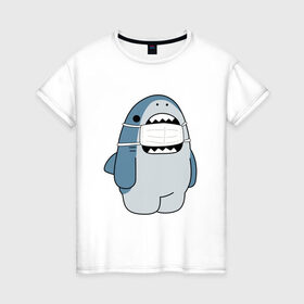 Женская футболка хлопок с принтом Акула в маске в Курске, 100% хлопок | прямой крой, круглый вырез горловины, длина до линии бедер, слегка спущенное плечо | covid19 | shark | акула | антикоронавирус | маска