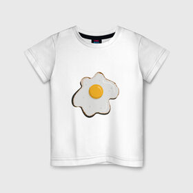 Детская футболка хлопок с принтом Яичница, завтрак в Курске, 100% хлопок | круглый вырез горловины, полуприлегающий силуэт, длина до линии бедер | Тематика изображения на принте: арт | белок. | еда | желток | завтрак | люблю еду | минимализм | яичница | яйцо