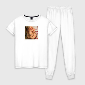 Женская пижама хлопок с принтом SALUKI в Курске, 100% хлопок | брюки и футболка прямого кроя, без карманов, на брюках мягкая резинка на поясе и по низу штанин | rap | saluki | saluki rap | рэп | рэпер | салюки