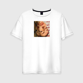 Женская футболка хлопок Oversize с принтом SALUKI в Курске, 100% хлопок | свободный крой, круглый ворот, спущенный рукав, длина до линии бедер
 | rap | saluki | saluki rap | рэп | рэпер | салюки
