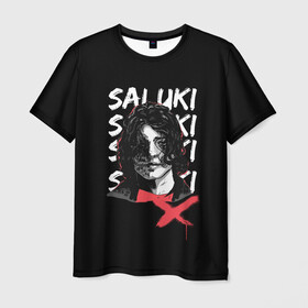 Мужская футболка 3D с принтом SALUKI в Курске, 100% полиэфир | прямой крой, круглый вырез горловины, длина до линии бедер | Тематика изображения на принте: rap | saluki | saluki rap | рэп | рэпер | салюки