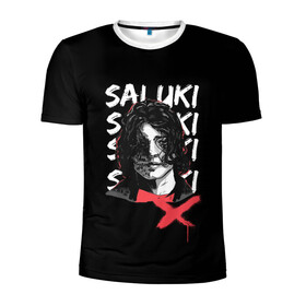 Мужская футболка 3D спортивная с принтом SALUKI в Курске, 100% полиэстер с улучшенными характеристиками | приталенный силуэт, круглая горловина, широкие плечи, сужается к линии бедра | rap | saluki | saluki rap | рэп | рэпер | салюки