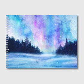 Альбом для рисования с принтом Зимняя соната в Курске, 100% бумага
 | матовая бумага, плотность 200 мг. | watercolor | акварель | зима | лес | сияние | снег
