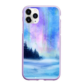 Чехол для iPhone 11 Pro Max матовый с принтом Зимняя соната в Курске, Силикон |  | watercolor | акварель | зима | лес | сияние | снег
