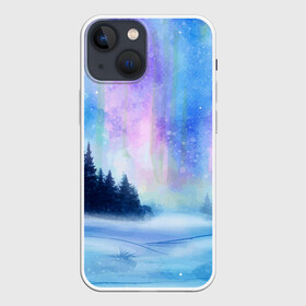 Чехол для iPhone 13 mini с принтом Зимняя соната в Курске,  |  | watercolor | акварель | зима | лес | сияние | снег