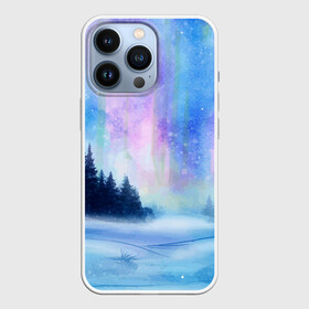 Чехол для iPhone 13 Pro с принтом Зимняя соната в Курске,  |  | watercolor | акварель | зима | лес | сияние | снег