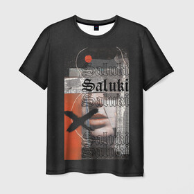 Мужская футболка 3D с принтом SALUKI в Курске, 100% полиэфир | прямой крой, круглый вырез горловины, длина до линии бедер | Тематика изображения на принте: rap | saluki | saluki rap | рэп | рэпер | салюки