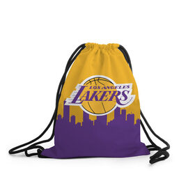 Рюкзак-мешок 3D с принтом LOS ANGELES LAKERS в Курске, 100% полиэстер | плотность ткани — 200 г/м2, размер — 35 х 45 см; лямки — толстые шнурки, застежка на шнуровке, без карманов и подкладки | Тематика изображения на принте: 24 lakers | kobe bryant | lakers | los angeles lakers | баскетбол. | коби брайант | лос анджелес лейкерс | лосанджелес лейкерс