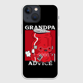 Чехол для iPhone 13 mini с принтом Банка колы в Курске,  |  | Тематика изображения на принте: advice | банка | в очках | забавный | кола | крутой | на английском | прикол | прикольный | смешной | совет | старик | старый