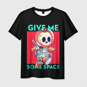Мужская футболка 3D с принтом Скелет космонавт в Курске, 100% полиэфир | прямой крой, круглый вырез горловины, длина до линии бедер | 