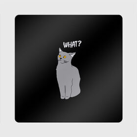 Магнит виниловый Квадрат с принтом What cat в Курске, полимерный материал с магнитным слоем | размер 9*9 см, закругленные углы | Тематика изображения на принте: cat | kitten | kitty | what кот | британская кошка | британский кот | в смысле | взгляд | вопрос | вопросительный знак | глаза кота | животные | кот мем | котенок | котик | котята | кошак | кошка | мемы