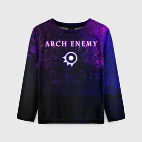 Детский лонгслив 3D с принтом Arch Enemy. Neon logo в Курске, 100% полиэстер | длинные рукава, круглый вырез горловины, полуприлегающий силуэт
 | archenemy | band | bodom | deathmetal | electroguitars | guitars | hard rock | legends | metal | metalhead | progressive | rock | rock legends | rockon | shred | trash | гитары | метал | металхед | рок | рок легенды | рокконцерт | тяжеляк | хардрок