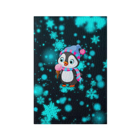 Обложка для паспорта матовая кожа с принтом Новогодний пингвин в Курске, натуральная матовая кожа | размер 19,3 х 13,7 см; прозрачные пластиковые крепления | 2021 | new year | бык | год быка | девочка | дед мороз | детям | дочке | мальчик | модная | модный | мороженое | новогодний дизайн | новогодний пингвин | новогодняя | новый год | пенгвин | пингвин | пингвины