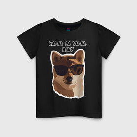 Детская футболка хлопок с принтом Собакен Арни в Курске, 100% хлопок | круглый вырез горловины, полуприлегающий силуэт, длина до линии бедер | dog | dogs | арнольдшварценеггер | домашнийпитомец | друг | лучшийдру | лучшийдругчеловека | очки | собака | собаки | собачка | терминатор