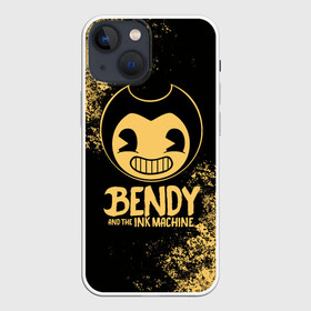 Чехол для iPhone 13 mini с принтом Bendy And The Ink Machine в Курске,  |  | bendy | bendy and the ink machine | бенди | бени | бенни | бэнди | детская | детям | игра | капли | компьютерная игра | краска | машина | подтеки | ужастик | чернила | чернильная