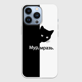 Чехол для iPhone 13 Pro с принтом Черный кот в Курске,  |  | буквы | глаза | кот | котик | кошка | минимал | надпись | настроение | простая надпись | текст | черно белое | черный кот | черный фон