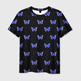 Мужская футболка 3D с принтом Синие бабочки в Курске, 100% полиэфир | прямой крой, круглый вырез горловины, длина до линии бедер | бабочка | бабочки | воздух | живность природы | красивая бабочка | красота природы | крылья | летать | летают | летающее насекомое | летающие бабочки | насекомые | порхание | порхать