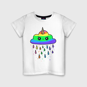 Детская футболка хлопок с принтом Радужная тучка  в Курске, 100% хлопок | круглый вырез горловины, полуприлегающий силуэт, длина до линии бедер | дождик | погода | позитив . | тучка | улыбочка