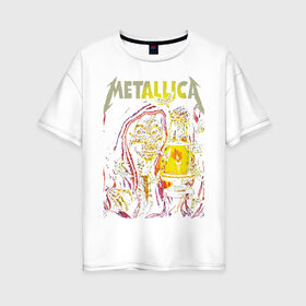 Женская футболка хлопок Oversize с принтом Metallica в Курске, 100% хлопок | свободный крой, круглый ворот, спущенный рукав, длина до линии бедер
 | american | heavy metal | los angeles | metal band | metallica | music | thrash metal | американская | лос анджелес | метал группа | металлика | музыка | трэш метал | трэш металл | хеви метал