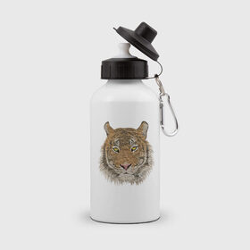Бутылка спортивная с принтом тигр в Курске, металл | емкость — 500 мл, в комплекте две пластиковые крышки и карабин для крепления | животные | кошка | леопард | тигр | тигрица
